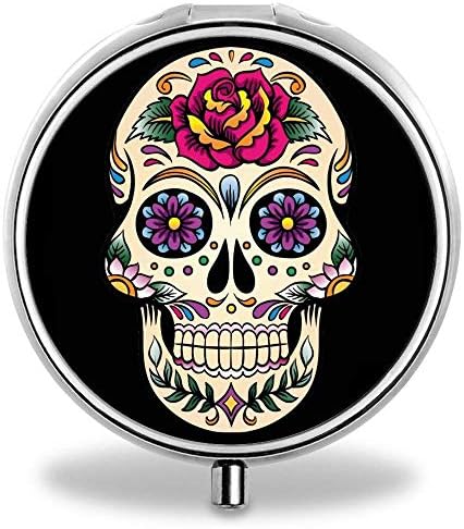 UYGYGFF Pill Organizer, Sugar Skull Pill Boxes with 3 Components Metal Portable Pill Container for Purse, Travelling and Daily Needs