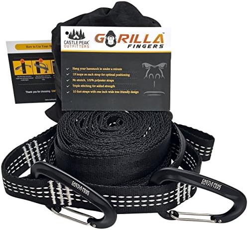 Hammock Tree Straps with Carabiners For Camping or Tree Tent - Adjustable Lightweight Suspension Kit, Heavy Duty 100% Polyester - Non-Stretch Portable Hammock Anchors