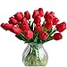 Montout 12PCS/Set PU Stunning Holland Tulip Flower Real Touch Artificial Silk Flowers Arrangement Bouquet Home Room Office Wedding Party Decor (Red)