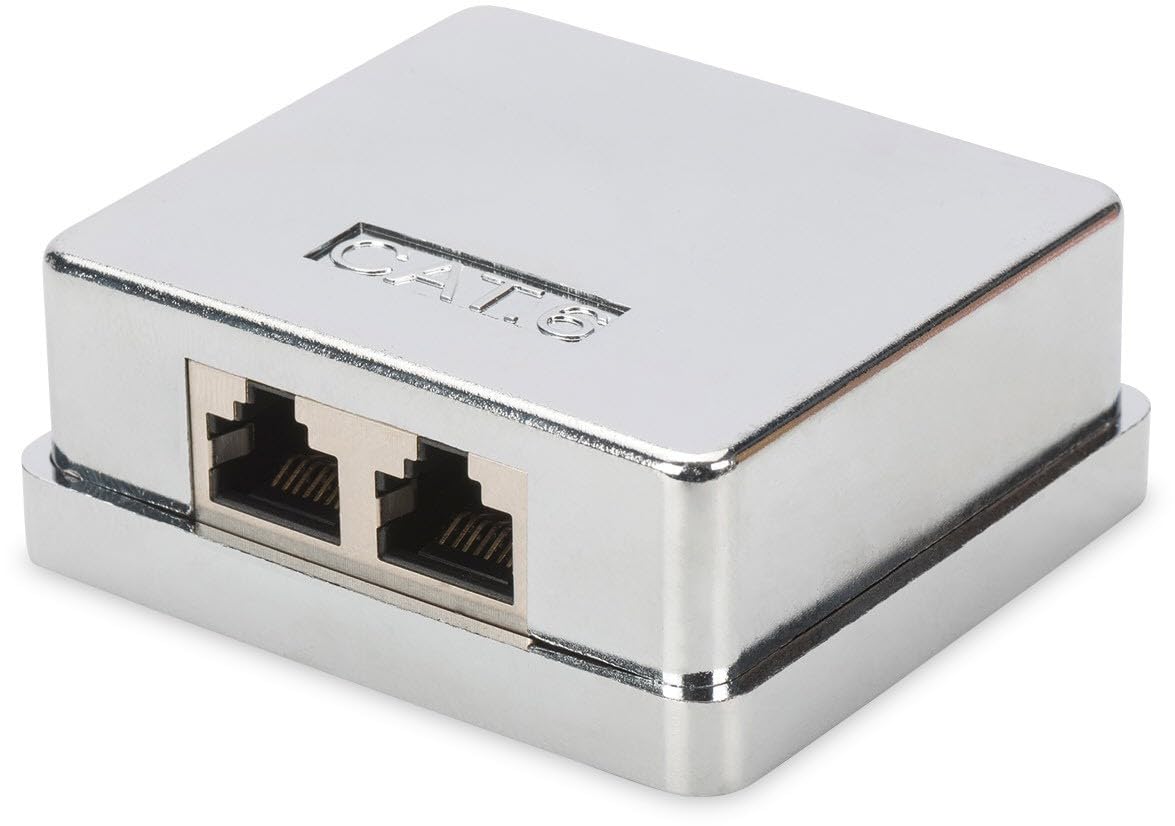 DIGITUS Junction Box Cat-6-2 Port RJ45 - Surface-Mounted Housing - Network Socket - LSA Insulation Terminal - Shielded - Silver