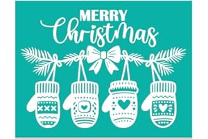 JAJADO Merry Christmas Silk Screen Stencils Reusable Self Adhesive Stencils Gloves Warm Winter Stencils Xmas Holiday Screen Printing Stencil for Craft on Wood/Card/Cup/Window/Door DIY Christmas Decor