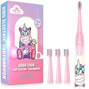Kids Electric Toothbrush Rechargeable, Soft Unicorn Tooth Brush with Timer Powered by Sonic Technology for Children Boys and Girls Age 3+, Waterproof for Shower and 3 Modes (Pink)