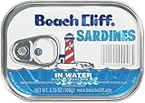 BEACH CLIFF Sardines in Water, Wild Caught, High Protein Food, Keto Food and Snacks, Gluten Free Food, High Protein Snacks, Canned Food, Bulk Sardines, 3.75 Ounce Cans (Pack of 18)