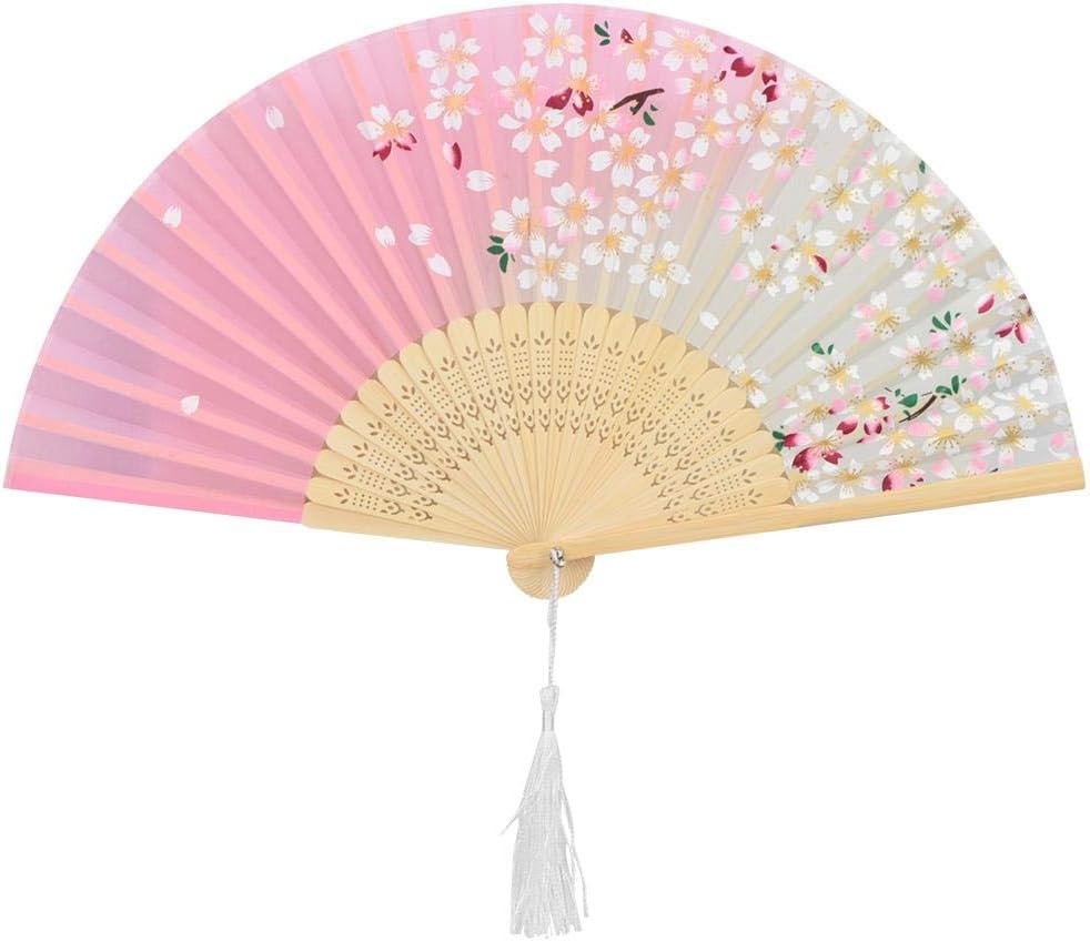 Folding Fan, 1Pc Retro Bamboo Handheld Fan Folding Fan Flower Folding
