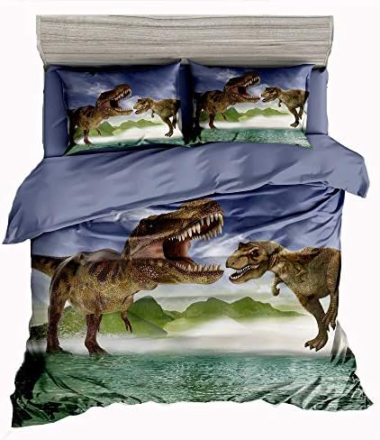 SxinHome 3D Tyrannosaurus Rex Dinosaur Bedding Set for Teen Boys, Duvet Cover Set,3 pcs 1 Duvet Cover 1 Pillowcases(no Comforter Inside), Twin Size