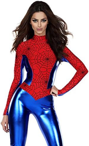 KSHUN Womens Halloween Cosplay PU Leather One Piece Spiderman Costume