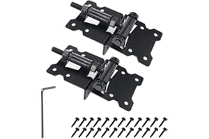 COOLOUS Self Closing Gate Hardware Hinges Heavy Duty for Wooden/Vinyl/PVC Fences,90 Degree Adjustable, with Installation Screws and Swing Adjuster Tool,2 Pack/Set,Black