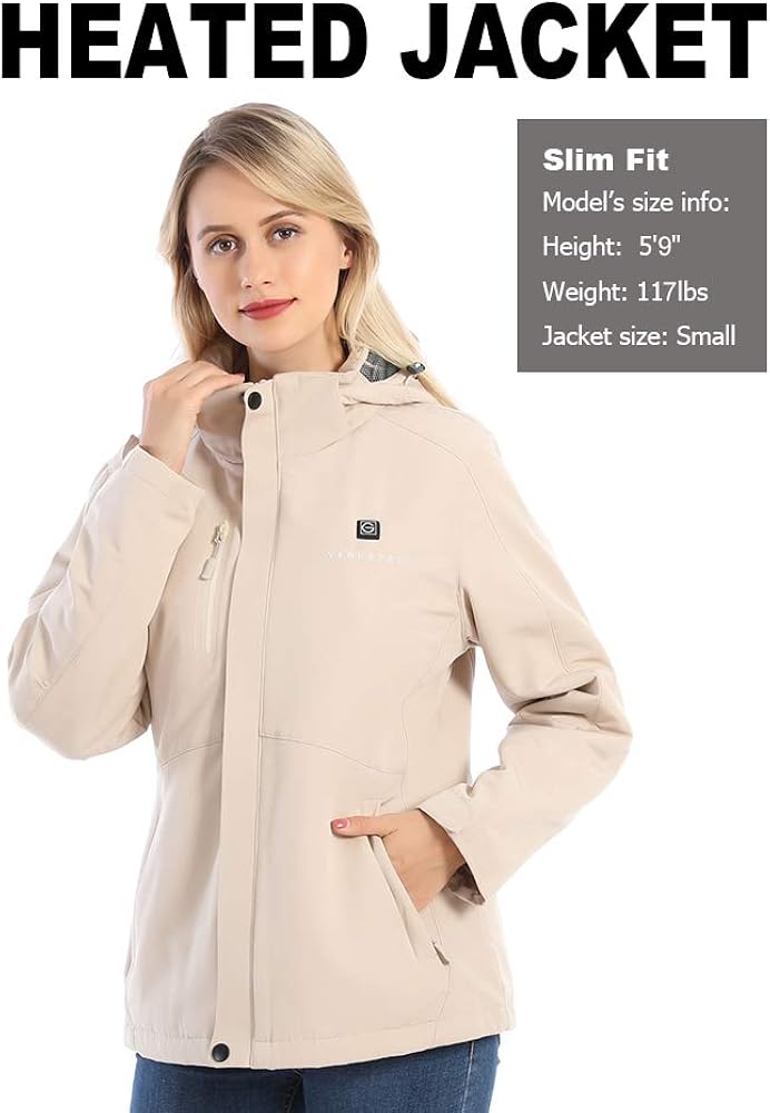 Gorich Women's Heated Jacket with Battery Pack, Heated Coat with Detachable Hood and Waterproof& Windproof: Clothing
