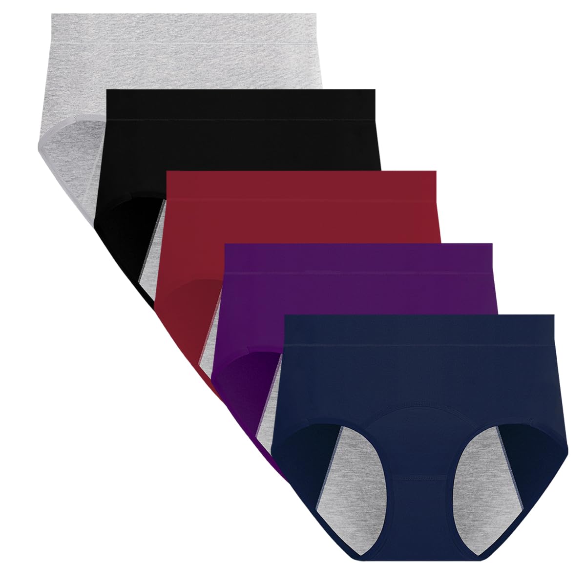Yintry Period Underwear for Women Mid Waist Menstrual Panties Leakproof Brief for Light Flow 5PCS (Use with Pad or Tampon)