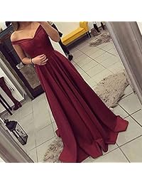 Dressylady - Vestido largo de fiesta de graduación con hombros descubiertos