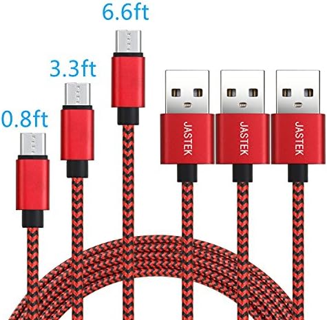 JASTEK Micro USB Cable 3Pack (0.8ft, 3.3ft, 6ft) Durable Nylon Braided High Speed 2A Current Charging Cables for Android, Samsung, Sony, Huawei, HTC, Nokia, LG, Nexus and other Smartphones - red