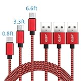 JASTEK Micro USB Cable 3Pack (0.8ft, 3.3ft, 6ft) Durable Nylon Braided High Speed 2A Current Charging Cables for Android, Samsung, Sony, Huawei, HTC, Nokia, LG, Nexus and other Smartphones - red