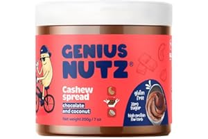GENIUS NUTZ - Cashew Spread Chocolate And Coconut - The Perfect Healthy Cashew Butter Snack with Chocolate and Coconut, 100% Vegan, Sugar, Lactose and Gluten-Free, Low Carb High Protein, 200g Pack
