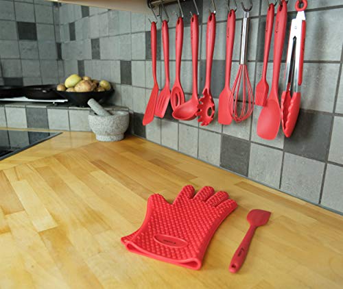 Utensils Set, 12-Piece Complete Silicone Baking & Cooking Kitchen Tools Set, Cookware Set, BBQ, Kitchen Gadgets - Red - Utensilios de Cocinas - Thumbnail 5