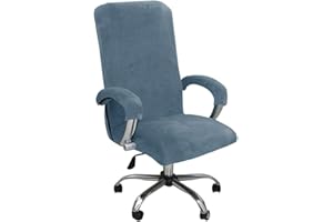 ITFRO 3 Piece Office Chair Cover with Armrest Covers Velvet Computer Desk Chair Cover with Zipper Universal Rotating Gaming Chair Slipcover High Back Chair Seat Protector (Gray Blue)