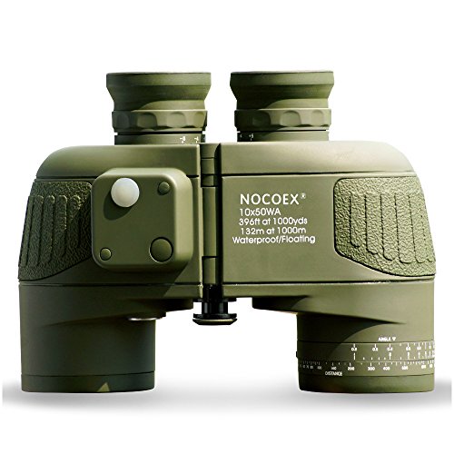 NOCOEX 10x50 Battalion Binoculars - with Internal Rangefinder and Compass Military Waterproof - Army Green