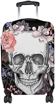 MyDaily Vintage Skull with Floral Black Luggage Cover Fits 30-32 inch Suitcase Spandex Travel Protector XL