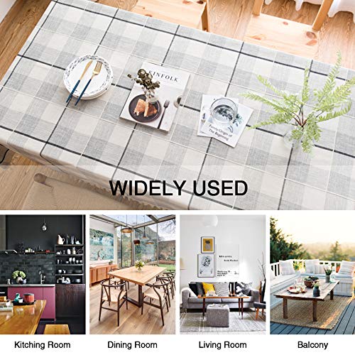 Rustic Checkered Table Cloth (55"x70") - Cotton Linen Tablecloth for Kitchen - Grey Fabric Table Cover - Modern Decorative Dining Table Cover - Outdoor Patio Table Cover - Rectangle Table Cloth - Thumbnail 3