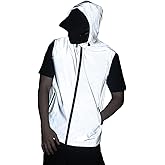 Brother Wang Men's Outdoor Night Running, Cycling, Hiking, Fishing Stage Couple Reflective Hooded Sleeveless Vest Jacket