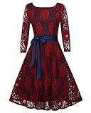 OUGES Women's Half Sleeve Flare Lace Bow Cocktail Party Dress