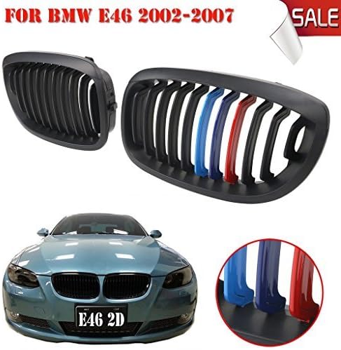 Jade Onlines 1 Pair Matte Black M-color Front Kidney Grille Grill For BMW E46 2-Door Coupe 2002-2006