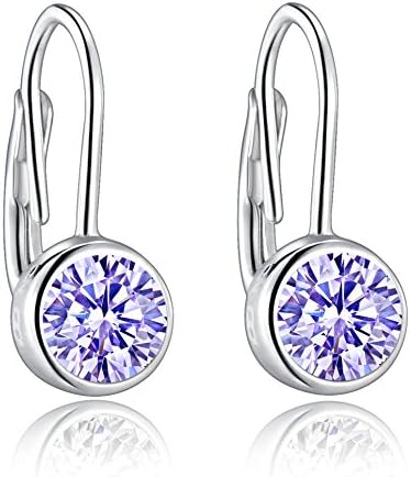Sterling Silver Lever Back Earrings With Two 5mm/0.8ct Bezel-Set Light Blue Cubic Zirconia - New Arrival