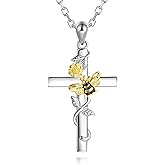 ZLILIJAN Cross Necklace 925 Sterling Silver Sunflower Pendant Bee Necklace You are my Sunshine Jewelry Gifts for Women