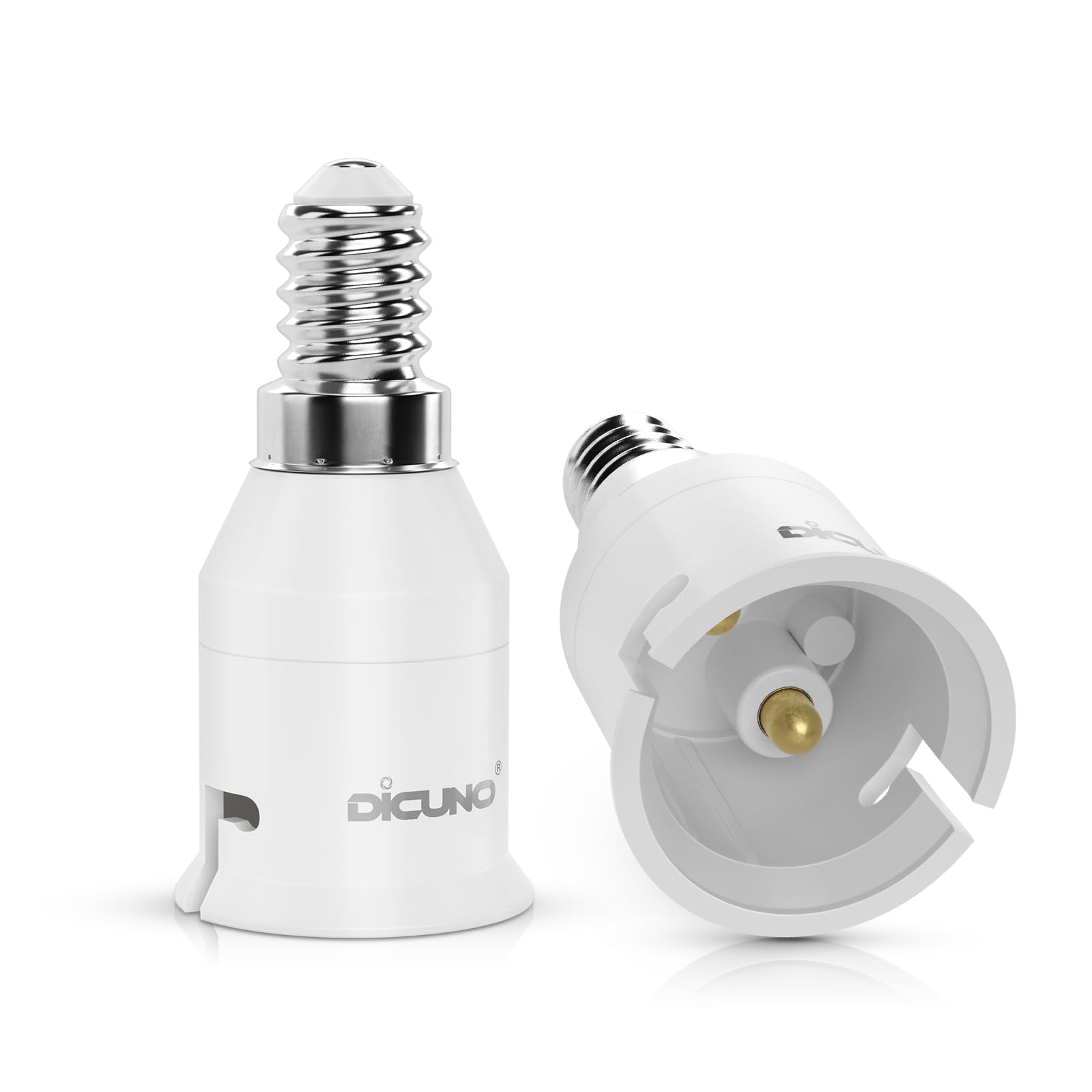 DiCUNO E14 to B22 Socket Converter, Screw to Bayonet Adapter, Small Screw/SES to Bayonet/BC Converter, 0-250v, 165℃ heat resistant. (2 Packs)