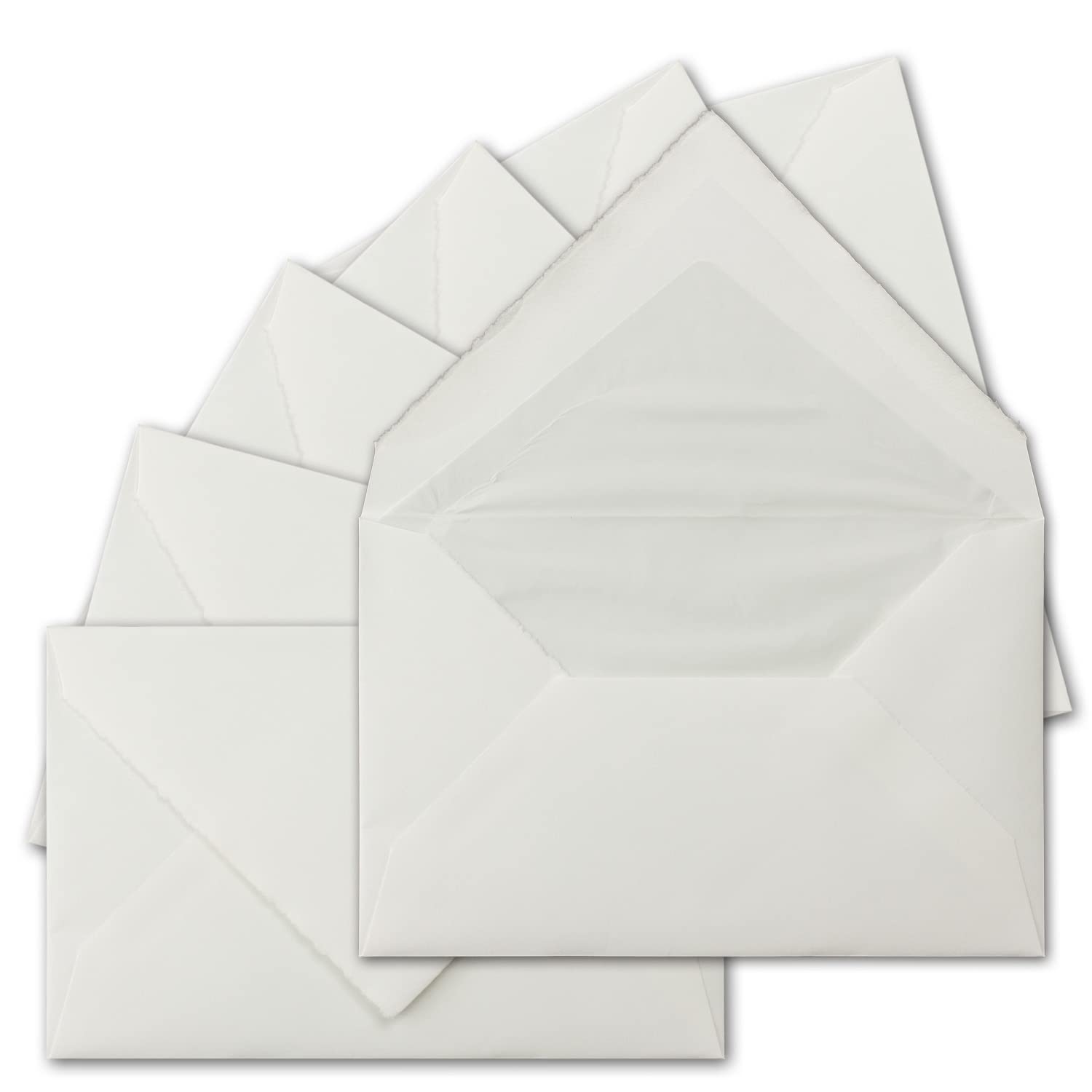 Pack of 15 C5 Vintage Lined Letter Envelopes, Real Handmade Paper, 6.4 x 9 Inches, White Semi Matt Ribbed Letter Envelopes - Original Zerkall Bütten