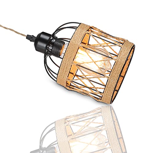 HOTRAN Plug in Wall Sconces Set of Two, Farmhouse Wall Lamps for Bedrooms Set of 2, Rustic Wall Mounted Lights for Bedside, Living Room, Sconces Wall Lighting Fixtures with 60inch On/Off Switch Cord