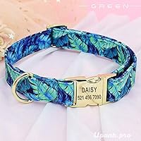 Hanasi Dog Collars Fashion Pet ID Tag Dog Collar Rose Floral Printed Personalized Customized Nameplate Gold Buckle for Yorkshire Pug
