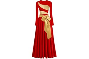 ELLYDOOR Women's Praise Dance Dress Irregular Gold Metallic Long Sleeve Liturgical Worship Church Lyrical Dance Costume