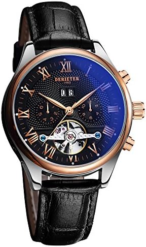 Derieter Automatic Mechanical Skeleton Imitate Tourbillon Watch Men Rose Gold Mechanical Wrist Watches