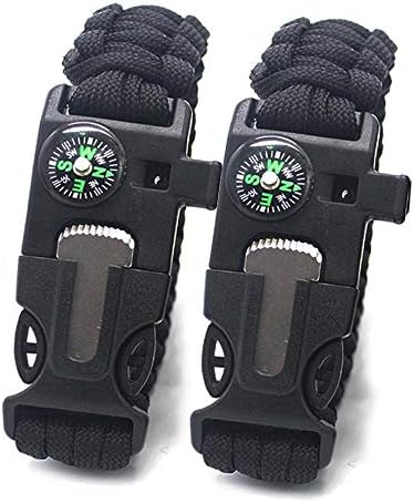 IULONEE Survival Bracelet, 550 Paracord Bracelet 5 In 1 Lanyard Parachute Cord Flint Fire Whistle Scraper For Outdoor Activities 2 Packs