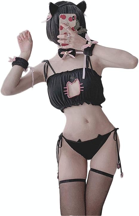 Amazon Co Jp Senmhs 猫コスプレ ランジェリー ベビードール キャット セクシー コスプレ キャット コスチューム 衣装 シースルー 過激 下着 コスプレ かわいい レディース ハロウィン クリスマスイベント仮装 大胆 萌え萌え 胸あき 肉球 ネコ耳カチューシャ7950 黒