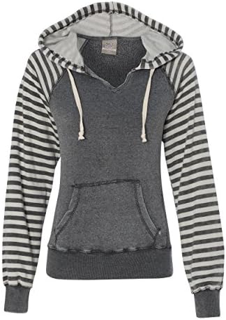 Mv Sport Ladies' Angel Sanded Piper Striped Hooded Pullover, Jade, Large