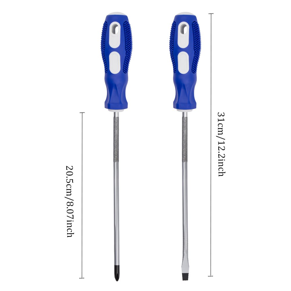 Phillips Screwdriver and Slotted Screwdriver,QM-STVR 8\'\' Screwdriver Length Shank Screwdriver Magnetic Tip Cross Head Flat Head NO.2 Screwdriver (2 pack 8\'\' phillips and slotted screwdriver)