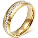 FuZhiBang NL19 Mens Womens 6MM Titanium Stainless Steel High Polished 18K Gold Plated Channel Set Cubic Zirconia CZ Promise Engagement Band Unisex Gold Wedding Ring Comfort Fit, Size 6-14 (Gold, 6)