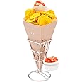 Restaurantware Cone Tek 9.5 Inch French Fry Cones 100 Recyclable Food Cones - Built-In Sauce Cup Grease-Resistant Lining Bamboo Print Paper Snack Cones For Appetizers And Charcuterie