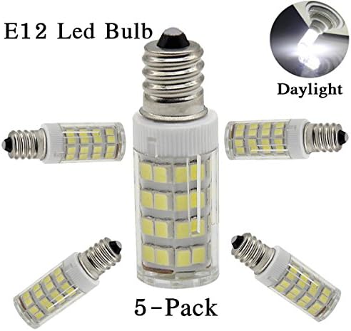 XYTGD Mini E12 Candelabra LED 40W Equivalent Daylight 6000K T3/T4 Candelabra Base E12 LED Replacement Omni-directional E12 Bulb for Ceiling Fan, Chandelier, Indoor Decorative Lighting(Pack of 5)