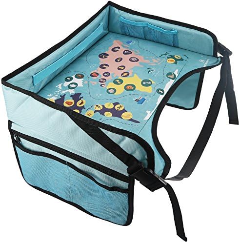 Kids Car Seat Travel Tray - "Travel &amp; Learn" Waterproof Activity Lap Tray for Eating and Play, Wide Solid 16" by 12" Surface with Mesh Pockets by KiddyB