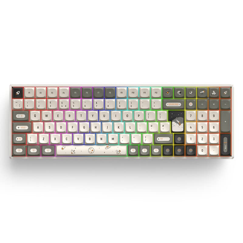iQunix F97 Hitchhiker Wireless Mechanical Keyboard (UK Layout), Wireless 2.4GHz /Bluetooth 5.1/Wired USB-C Gaming Keyboard 101 Keys with RGB Backlit, PBT Keycaps Hot-Swappable Cherry MX Blues