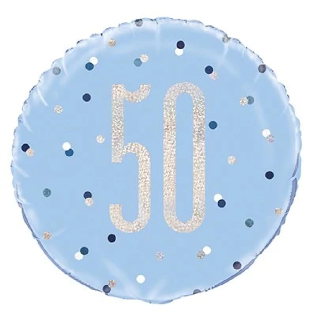 Unique 83360 Blue Prismatic 50th Birthday Round Foil Balloon, 18" 1 Pc, Age 50