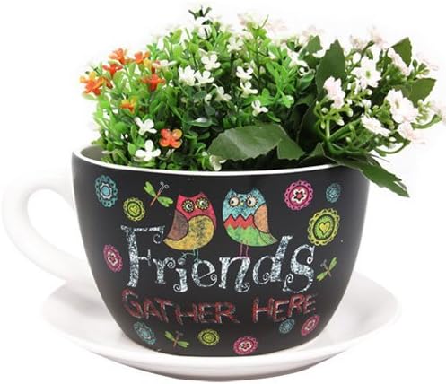 13cm Ceramic Tea Cup Planter with Inspirational Verse Great for Herbs and Flower - Top Left - Friends