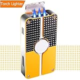Jet Lighter,Torch Lighters Butane Refillable,Cigar Lighters Torch Gas Fluid Butane Lighter,Triple Jet Flame Lighter with Punch Cutter-Butane NOT Included