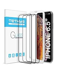 TETHYS Protector de pantalla de cristal diseñado para iPhone XS Max (6,5") [3 unidades] [cobertura de borde a borde] protección completa durable vidrio templado para Apple iPhone XS Max marco de orientación incluido (paquete de 3)