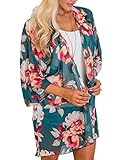 Floral Find Women's Floral Pattern Shawl Chiffon Kimono Summer Casual Loose Fit Cardigan (Small, Teal Blue)
