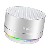 Zosam Mini Wireless Speaker, Portable Bluetooth Speaker with HD Sound, 4H Playing Time, Built-in Mic, SD/TF Card Slot, FM and LED Moodlights for Home, Travel (Silver)