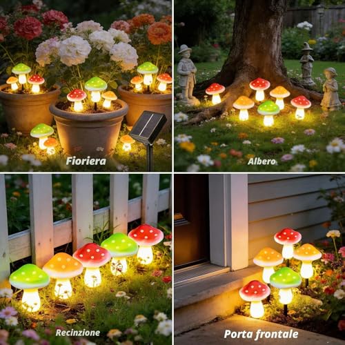 Joycome Solar Garden Ornaments 6 LED Mushroom Shape Waterproof Outdoor Mushroom Ornaments for Driveway, Landscape, Fence, Lawn, Yard, Wedding Party Decorations