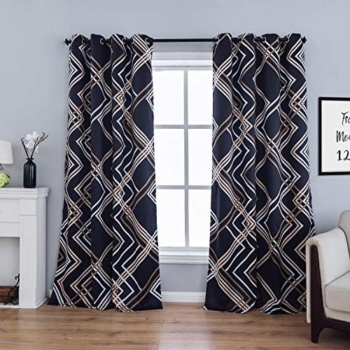 sgofais Home Decor Window Curtain for Simple Elegance 2 Panels Geometric line Pattern Print Ring Top Thermal Insulated Blackout Curtains Perfect for Living Room, W52 x L63 Inches, Black